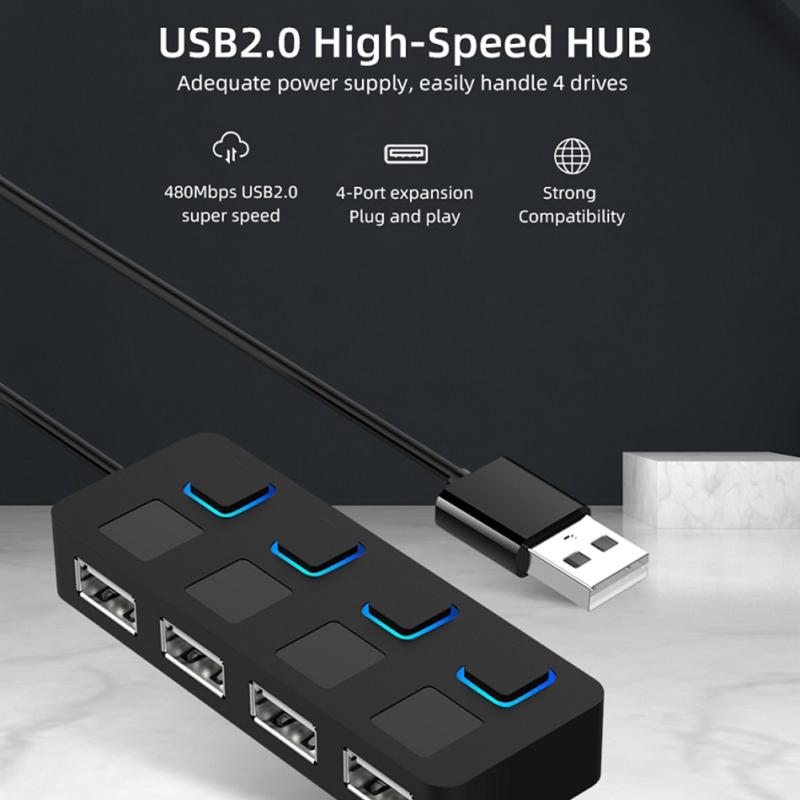 Usb 2.0 Hub Multi Usb Splitter 4 Ports Expander Multiple Usb 2.0 Hub Use Power Adapter Usb2.0 Hub