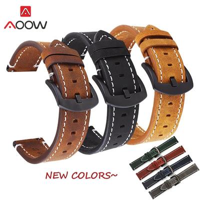 18mm 20mm 22mm Vintage Genuine Leather Strap Men Replacement Band for Samsung Galaxy 42mm 46mm Gear S2 S3 Huawei Watch GT 2 Pro