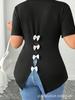 Elegant Plus Size Short Sleeve Slimming T-shirt with Bow Decoration