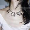 Korean Y2K Silver Bow Geometric Choker Necklace for Women