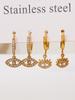Qiong Yao 18K Gold Plated Evil Eye Diamond Pendant Hoop Earrings - Fashionable Stainless Steel Clip Design