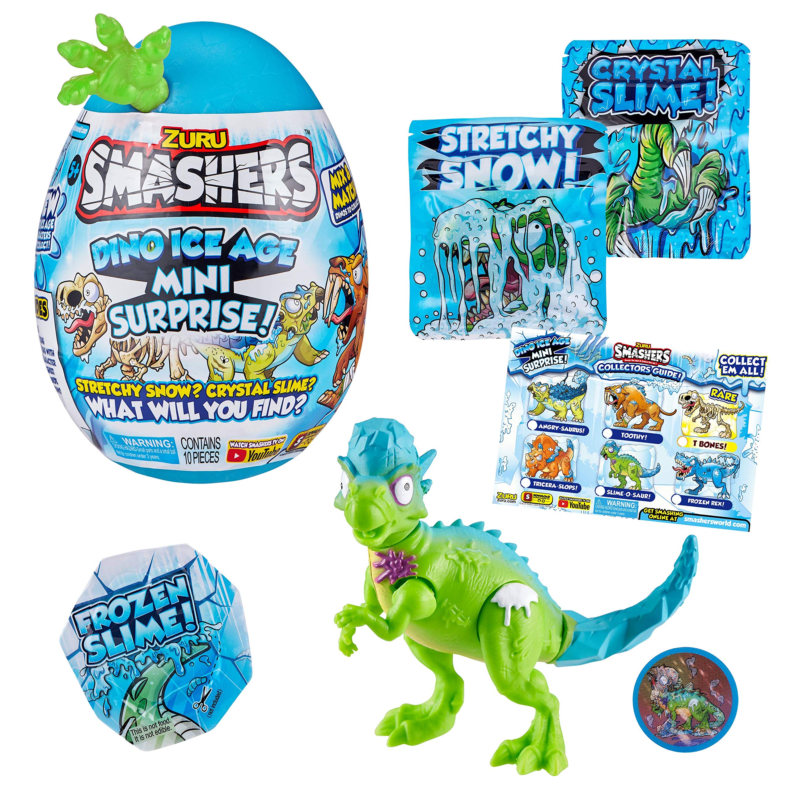 

Smashers Dino Ice Age ZURU Mini Lots of Surprises Slime Dinosaur Toy Collectible Limited Edition Cracking Egg for Boys Kids Pachyephalosaurus & -