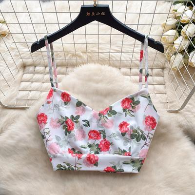 Sweet Print Set Women Short Cami Versatile High Waist Pleat Long Skirt Holiday Sle Two-piece Set