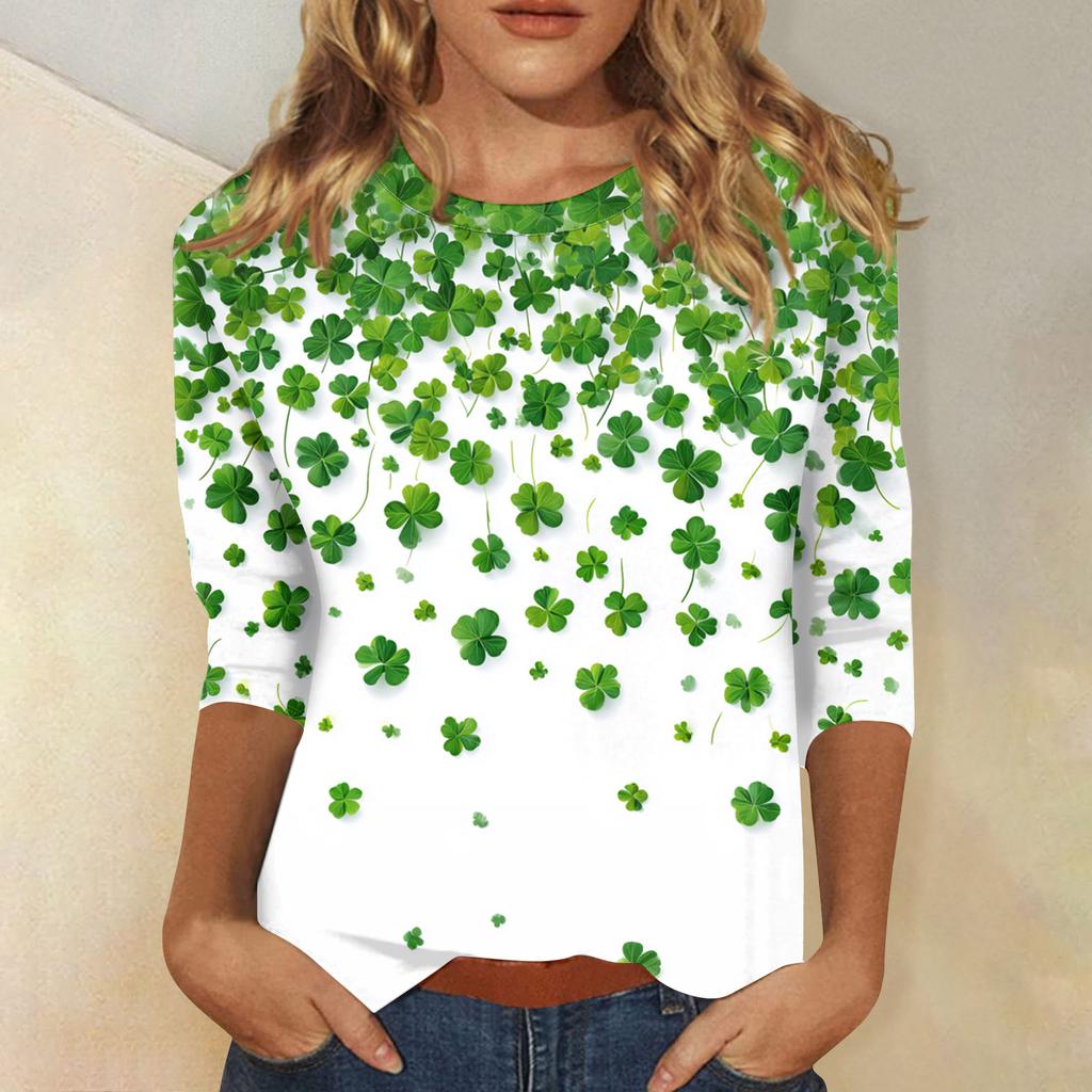 Damenoberteile Dreiviertelarmshirt Rundhalsausschnitt Lockeres Freizeitshirt Druck T-Shirt