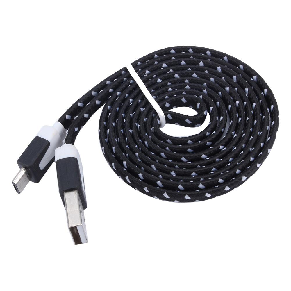 1m Fabric Braided Flat Micro USB 2.0 Data Charger Cable For Samsung Galaxy