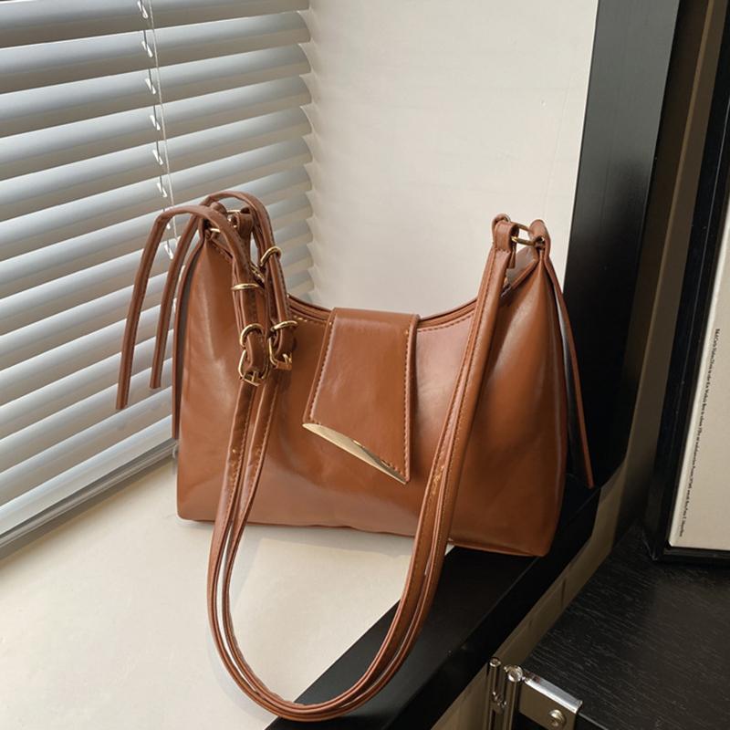 Women's Faux Leather French Casual Vintage Pure Color Simple Shoulder Crossbody Underarm Bag KTB