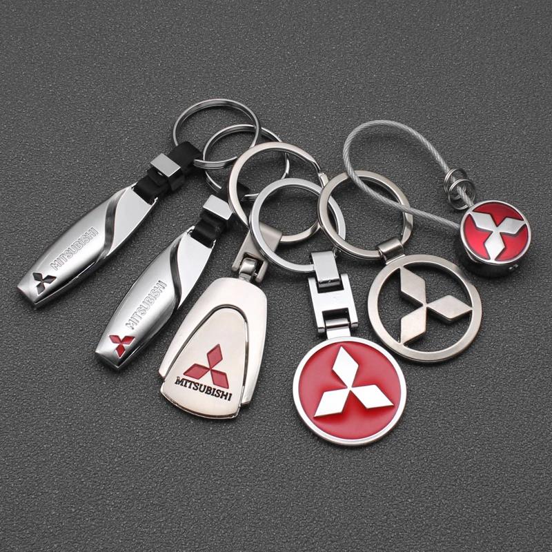 Auto Metaal 3D Logo Sleutelhanger Ring Leer Sleuteletui Sleutelhanger Voor Mitsubishi ASX Lancer Outlander Eclipse Ralliart Auto Accessoires