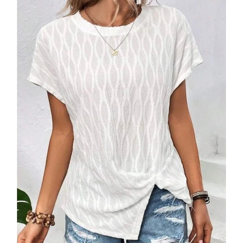 

Summer Casual Loose Pure Color Round Neck Batwing Sleeve Women’s T-shirts S білий