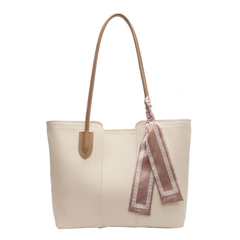 Large-capacity Bag Women's New Portable Shoulder Solid Color Premium Portable Commuting Versatile Free Silk Scarf Tote Bag