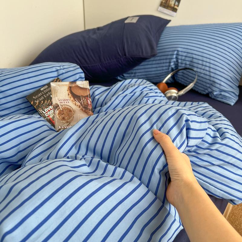 Set Biancheria da Letto Stile Righe Blu Copripiumino Federa con Lenzuolo Lenzuola per Casa Ragazzi Ragazze Camera da Letto Set Lenzuola