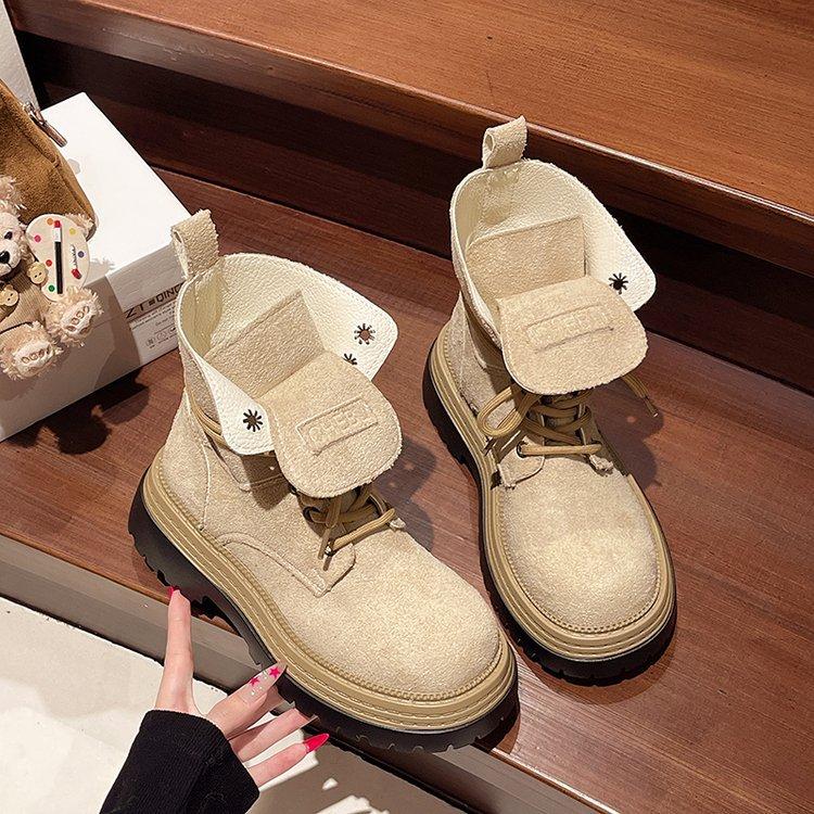 

Версия из коровьей кожи ботинки Мартин женские 2025 новые осенние британские универсальные и тонкие толстая подошва увеличивают рост маленькие короткие ботинки женские 40 темно-коричневого