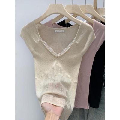 Korean Style Lace Trim V-Neck Sleeveless Top - Summer 2026 Women's Slim Fit