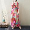 Dimanaf 2025 Summer Plus Size Dress Floral Women Casual Vintage Dress Basic Printing Long Beach Elegant Loose Dress