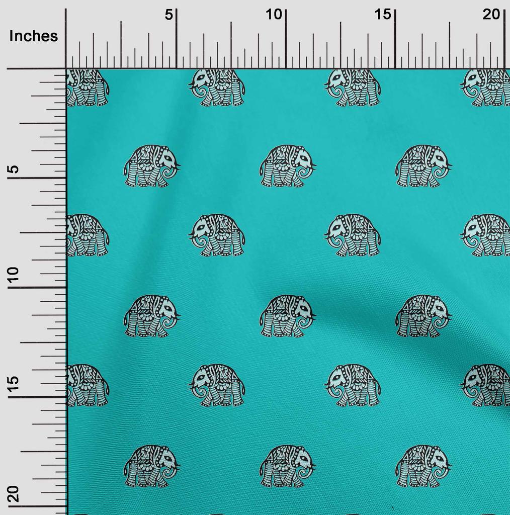 oneOone Cotton Flex Fabric Elephant Block Printed Craft Fabric BTY 40 Inch