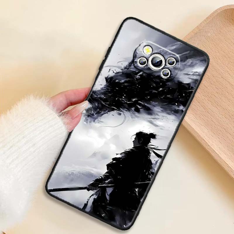Ancient style swordsman Phone Case For Xiaomi Mi Poco F3 F4 F5 F6 X3 X4 X5 X6 X7 M3 M4 M5 M6 M7 GT Pro 5G Black
