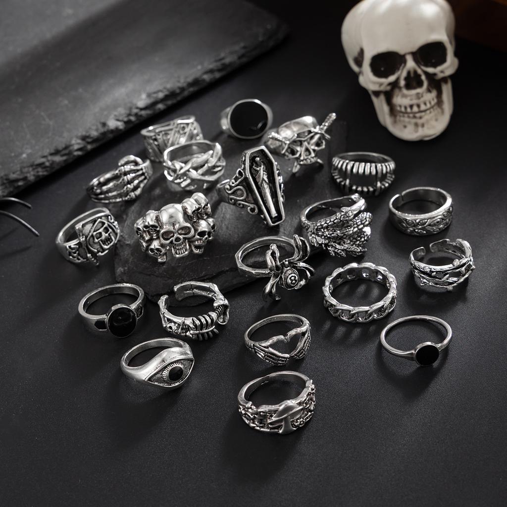 Übertriebener Punk-Stil Ring für Männer Hip Hop Persönlichkeit Totenkopf Öl-Tropfen Ring-Set Vintage Herrenschmuck