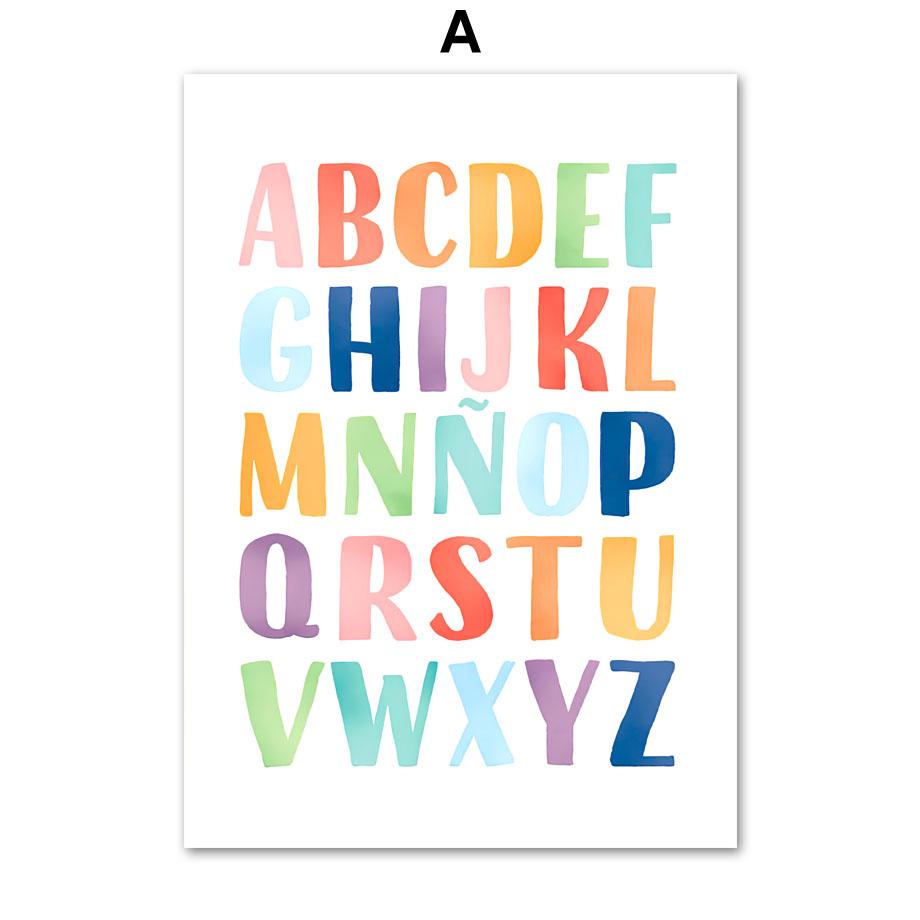 Bilingual Spanish Educational Learning Poster Alphabet Color Wall Art Print Canvas Painting Wall Pictures Baby Kids Room Decor