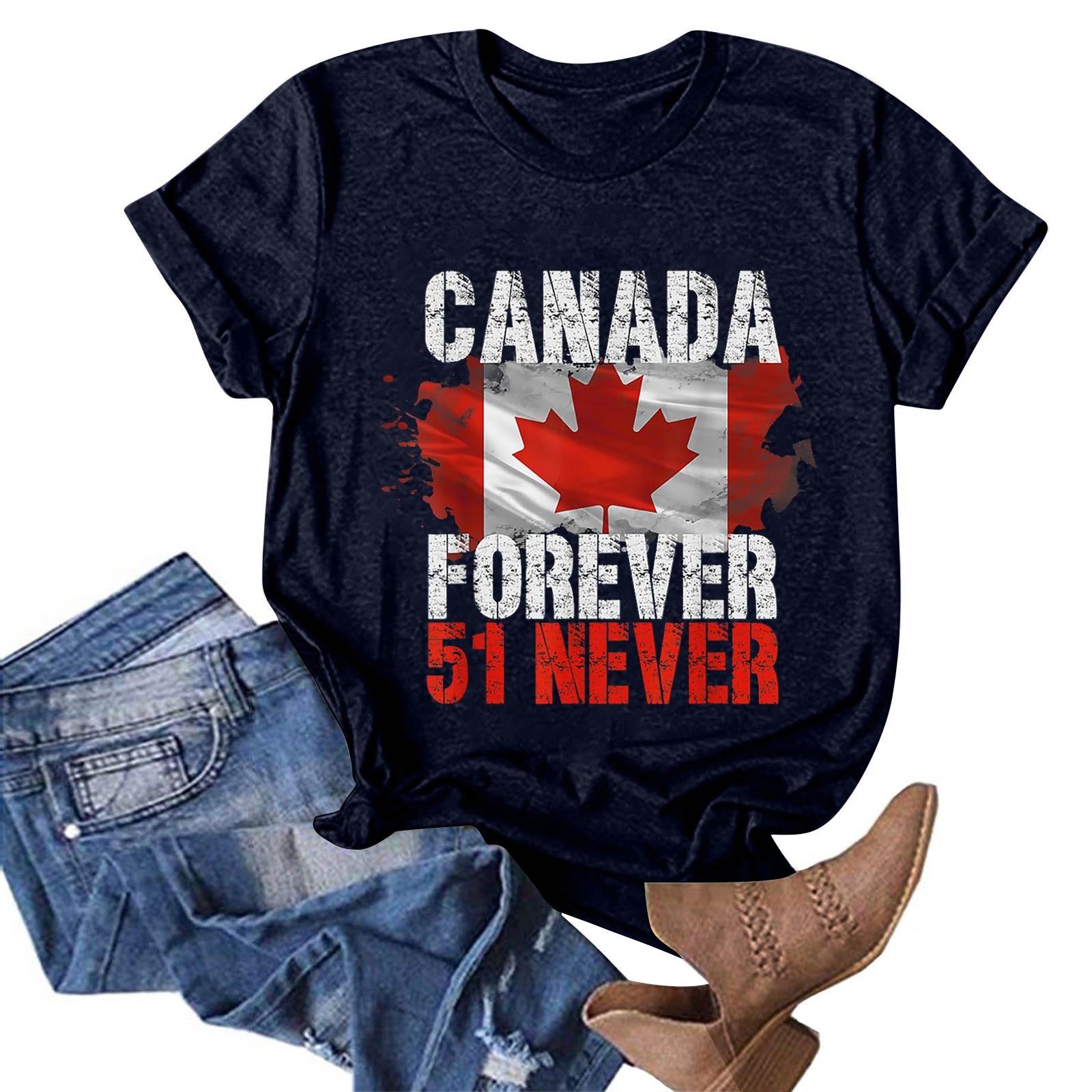 

Женская повседневная модная уличная футболка с коротким рукавом Canada Never 51 State Around XXL тёмно-синий