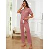 Pyjama Damen Frühling und Herbst Einfarbig Kurzarm Lange Hosen Homewear Zweiteiliges Set