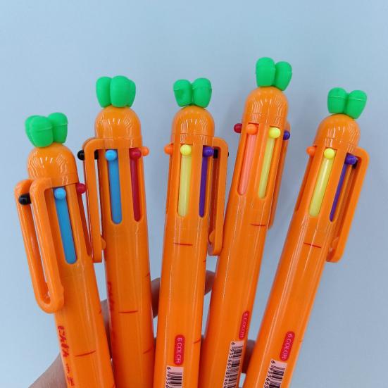 Signing Pen Creative Carrot Shape Ballpoint Pen 6 Color Retractable Pen Smooth Writing Stationery Pen for School