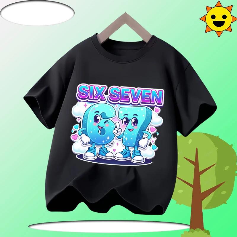67 Six Seven Italian Brain Rot Math Joke T-Shirt Funny Casual Short Sleeve Round Neck Tops Summer Comfortable Children's T-Shirt