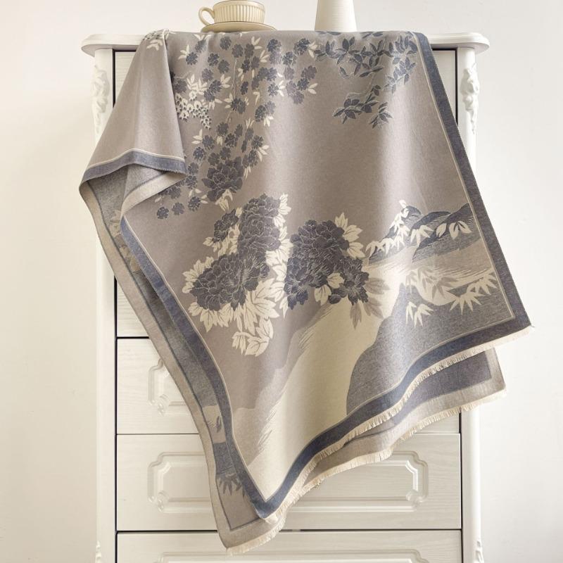 Scarf Women's Autumn and Winter New Landscape Chrysanthemum High-end Scarf with Travel Shawl