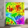Colorful Love Shower Curtain Waterproof Bathroom Decor with 'Love You' Message for Home Decoration Gift Idea