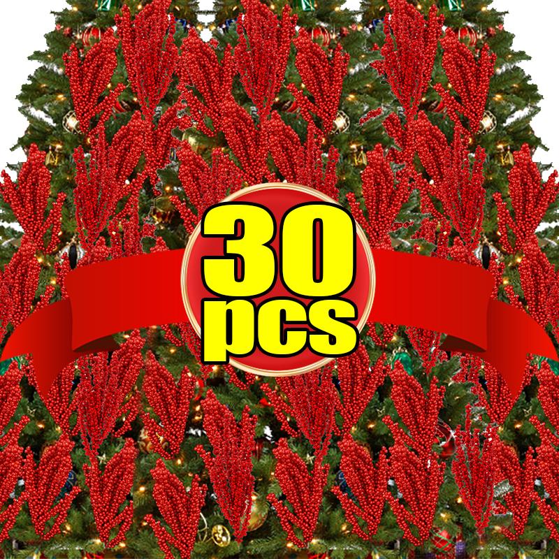 Artificial Berries Branches Red Holly Berry Stems Wreath Christmas Xmas Tree Decorations DIY Crafts New Year Party Home Decor