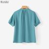 ZANZEA Damen Freizeit Rundhals Einfarbig Kurzarm Bluse