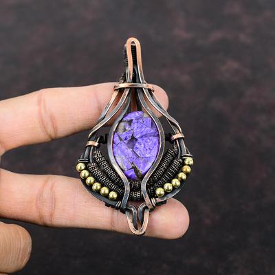 Kupfer Charoit Anhänger Kupferdraht umwickelter Schmuck Edelsteinanhänger Kupferdraht umwickelter Anhänger Handgefertigter Schmuck Geschenk für Sie Designeranhänger