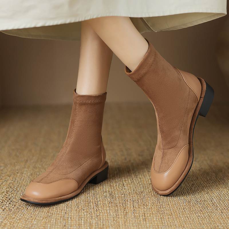 Krazing Pot Flock Autumn Winter Shoes Low Heels Size 43 Stretch Boots Back Preppy Style Street Wear Elastic Ankle Boots