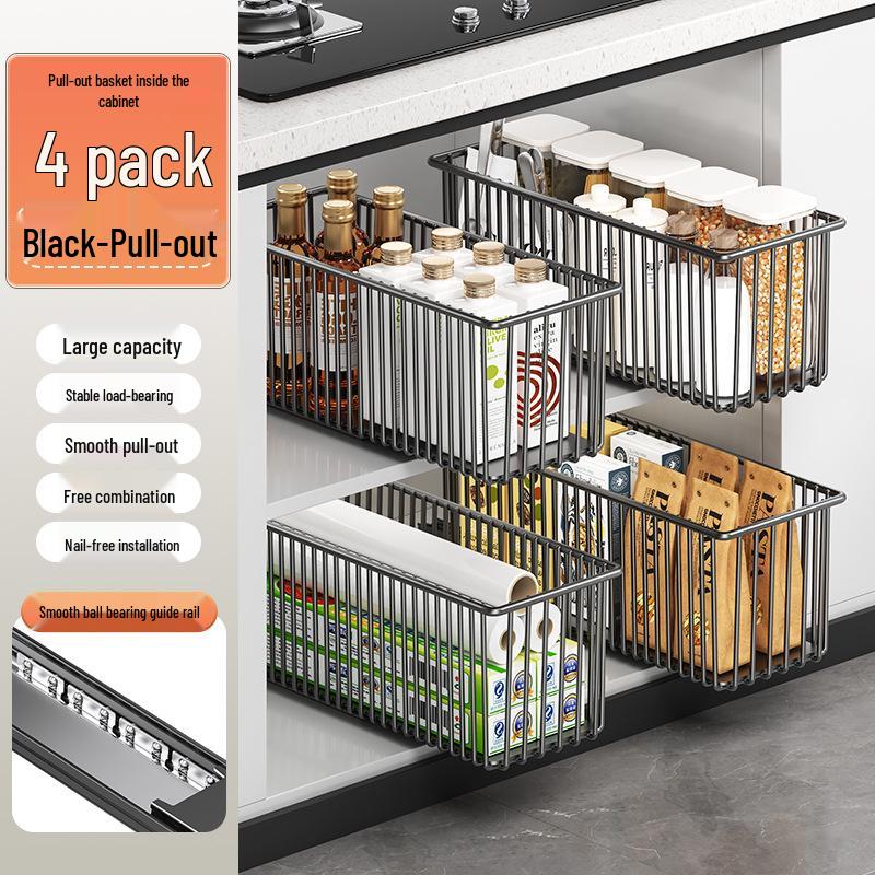 Pull-Out Mesh Storage Basket with Rails for Kitchen Cabinets