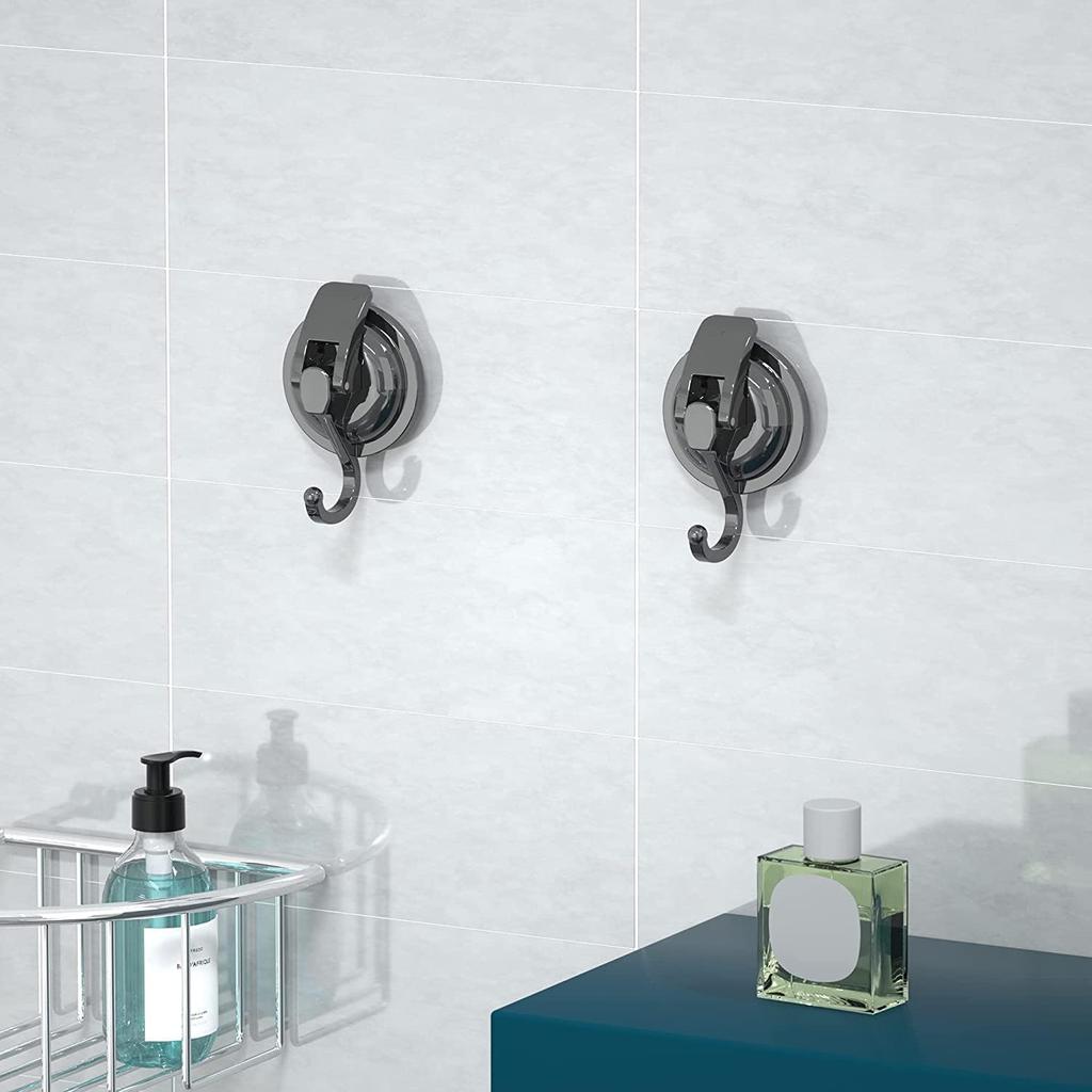 Suction Cup Hooks for Shower, Heavy Duty Vacuum Shower Hooks for Inside Shower, Gun Silver-Plated Plished Super Suction for Kitchen Bathroom