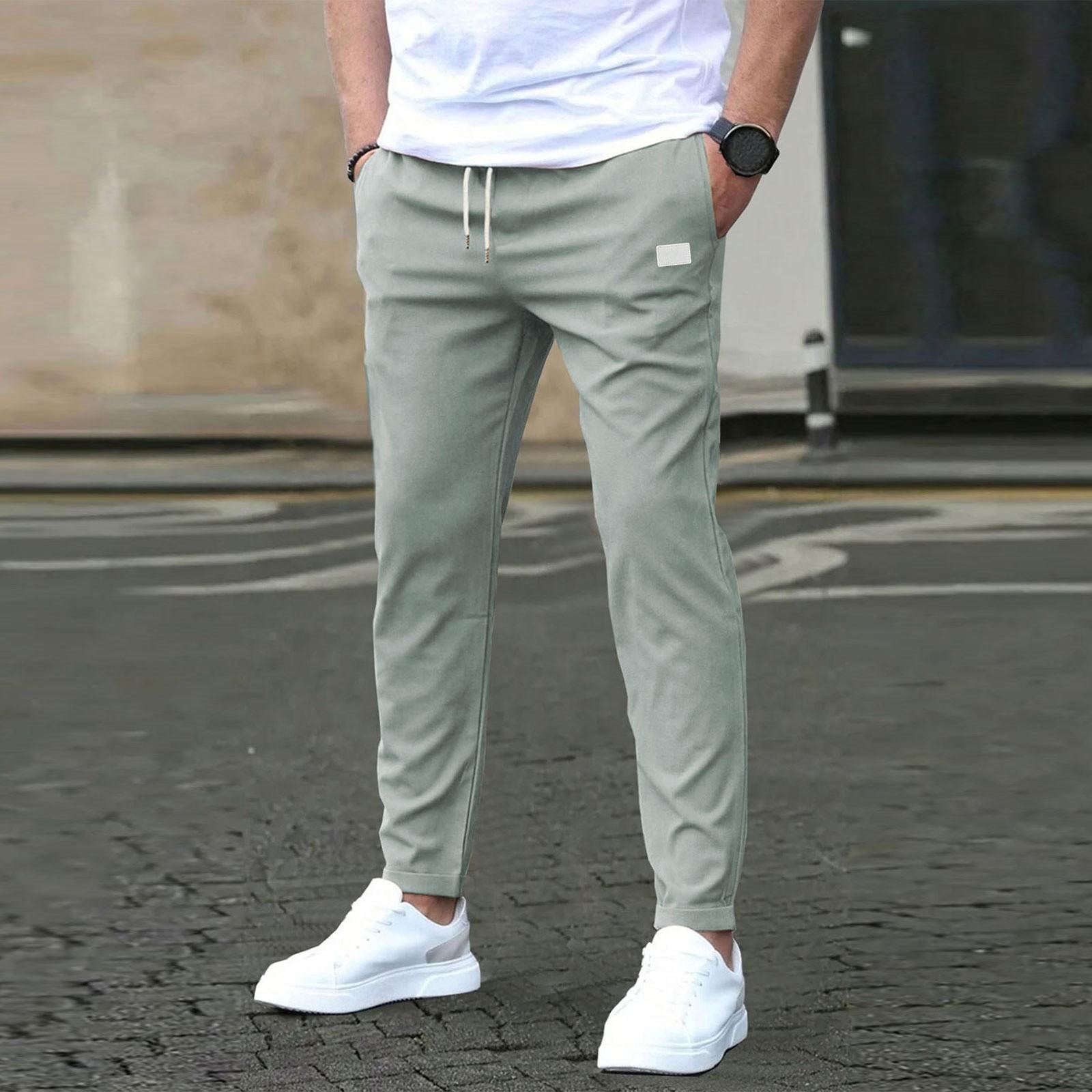 

Casual Slim-fit Nine-point Men s Pants Solid Color Casual Pocket Pants XXL світло-зелений колір
