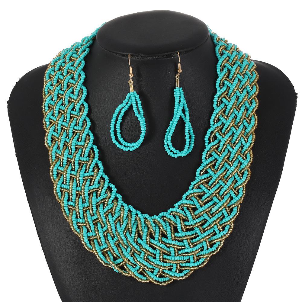 Европейский и американский набор ожерелий из плетеных бисера-проса Бохо Широкая версия Аксессуары Ретро Преувеличенная Мода