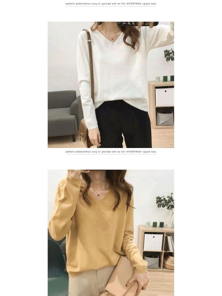 Women's V-Neck Knit Sweater: Large Size, Loose Fit, Slimming, Solid Color, Perfect for Early Autumn and Winter