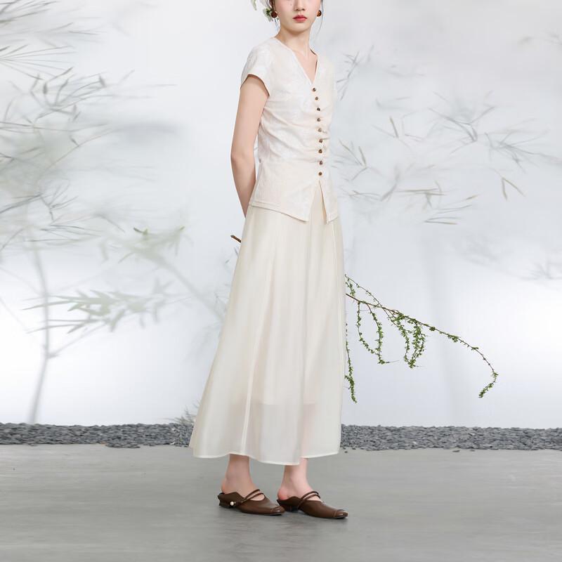 Sancai New Chinese Style Patchwork A-Line Maxi Skirt