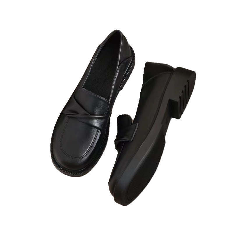 Black British Style Small Leather Shoes for Women's Spring and Summer New Soft Leather Soft Sole Single Shoes