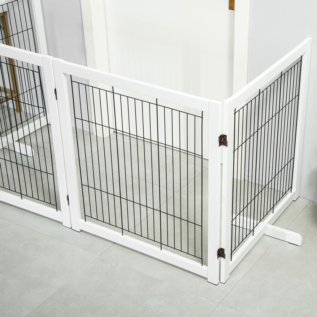 Dog Barrier Gate Freestanding Protective Gate with Feet 305 x 82 cm Wood Dog Gate Foldable Stair Safety Gate Dog Barrier Gate for Stairs, Doors