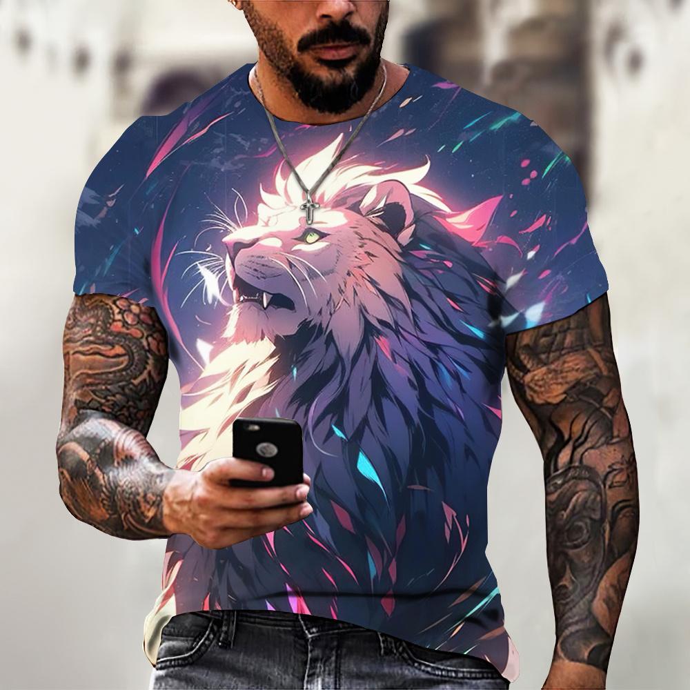 Męski T-shirt ze zwierzęcym nadrukiem 3D wilka, odzież męska w stylu ulicznym Harajuku, topy z krótkim rękawem, codzienne swetry