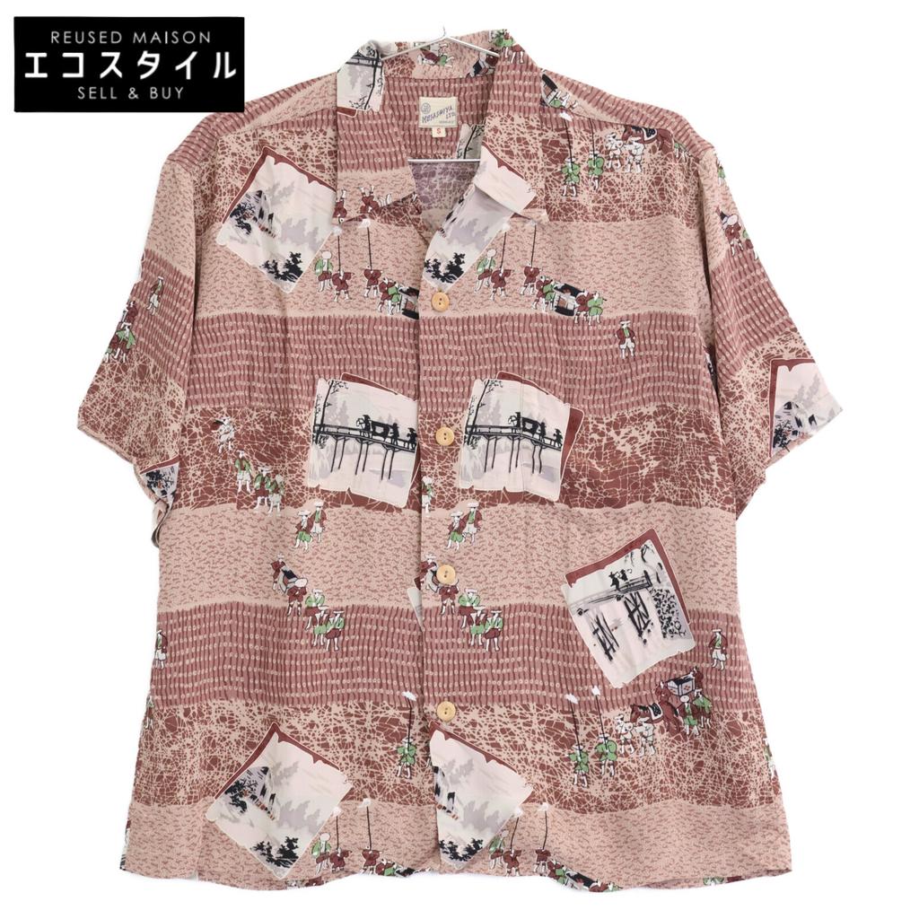 SUN SURF [MUSASHIYA] Stainless Steel30211 Sankin-Kotai Short Sleeve Rayon Aloha Shirt tops S BrownUsed