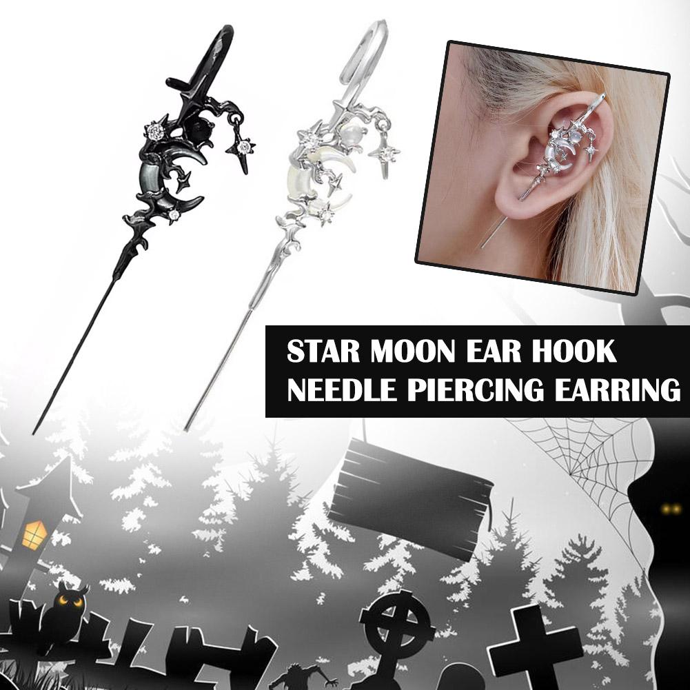 Myth Of The Moon Ear Hook Earrings Goth Sword Earrings Punk Moon Needle Piercing Earring Star Earrings Halloween Jewelry Gift