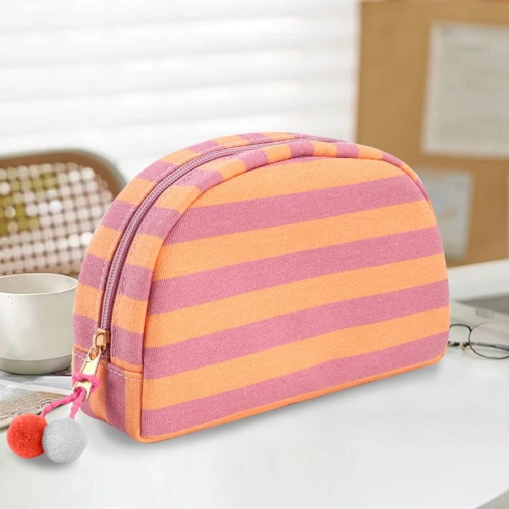 Cute Dopamine Striped Cosmetic Bag Shell-shaped Large Capacity Travel Toiletry Bag Portable Zipper Storage Pouch Bag