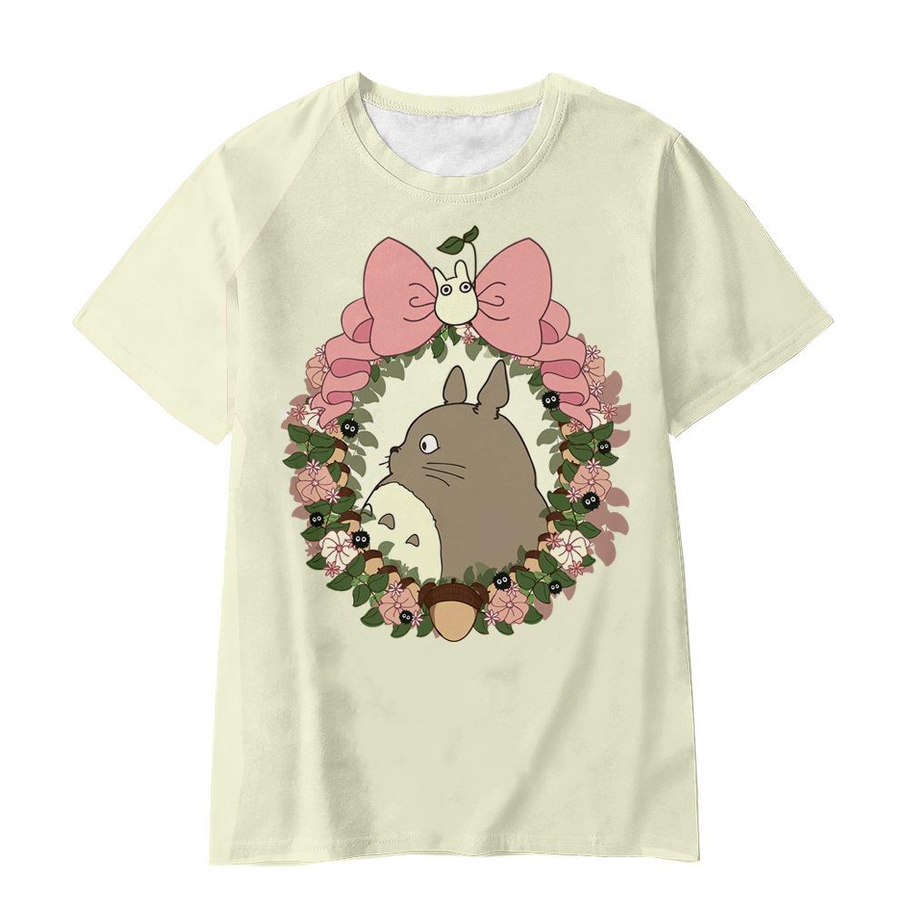 3D Hayao Miyazaki Cartoon Totoro Pattern Printed Casual Short Sleeved Children's Boy T-shirts - Soft Medium Stretch Fabric Summer Relaxed Fit Clothing