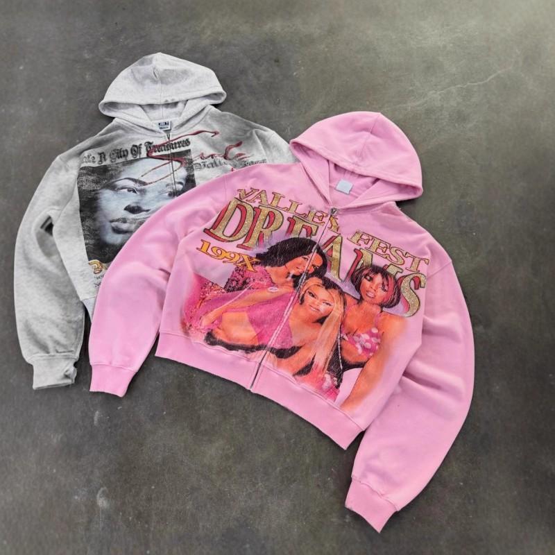 Hooded Cardigan Sweatshirt Long Sleeve Pink Streetwear Winter