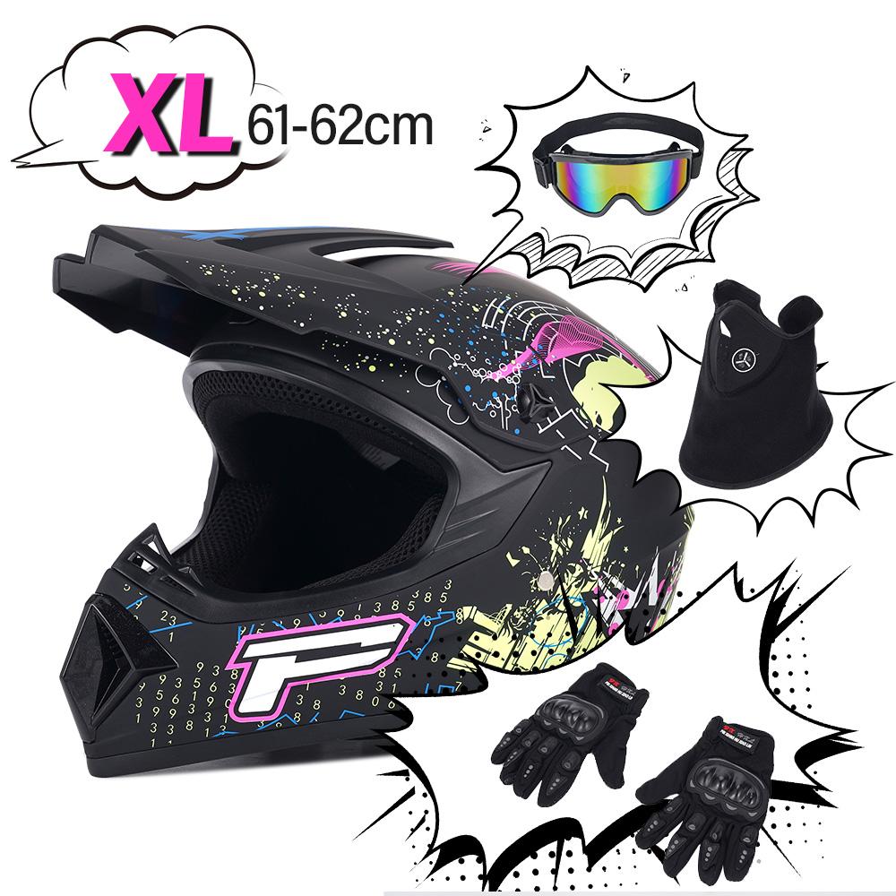 DOT Certified Off-Road Helmet L/XL Size with Goggles Gloves Face Mask Set for Adult ATV UTV Dirt Bike Motocross