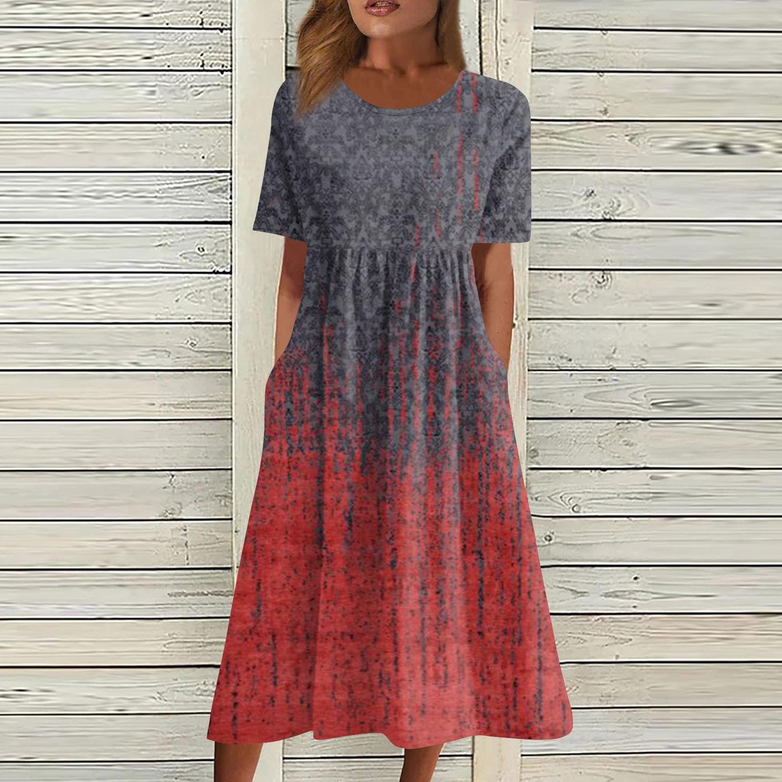 

Жен. Повседневные платья Платья с принтами Летние платья С принтами Плиссированные платья-миди с круглым вырезом Классический Классический На открытом воздухе Повседневные С короткими рукавами Свободные платья XXL красный