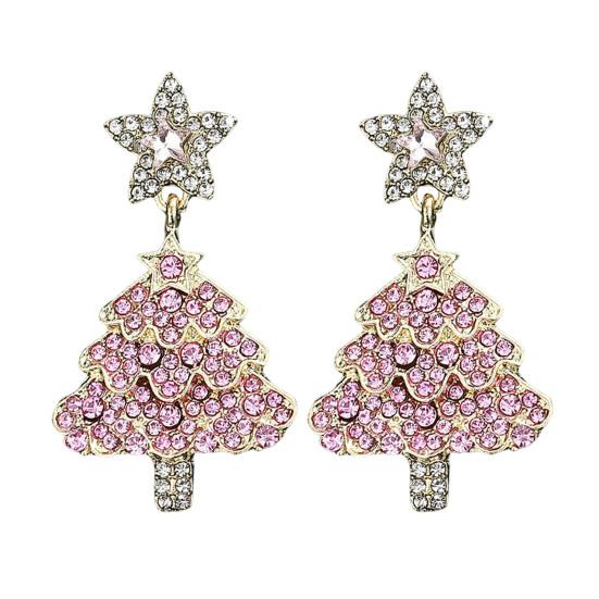 1 Pair Christmas Earrings Deer Snowflake Xmas Tree Design Hook Earrings Sparkling Rhinestones Party Earrings
