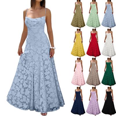 Damen Lässiges Spitzen-Patchwork-Maxikleid Ärmellos Spaghettiträger Langes Kleid Elegantes Abendparty-Kleid für den Sommer