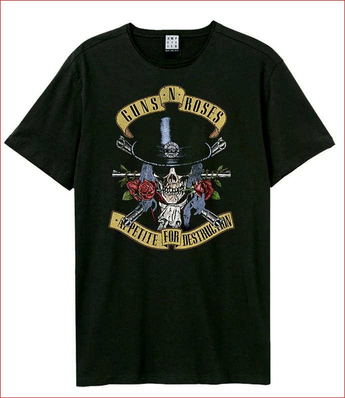 Amplified Guns N Roses Top Hat Skull Charcoal Tshirt New S